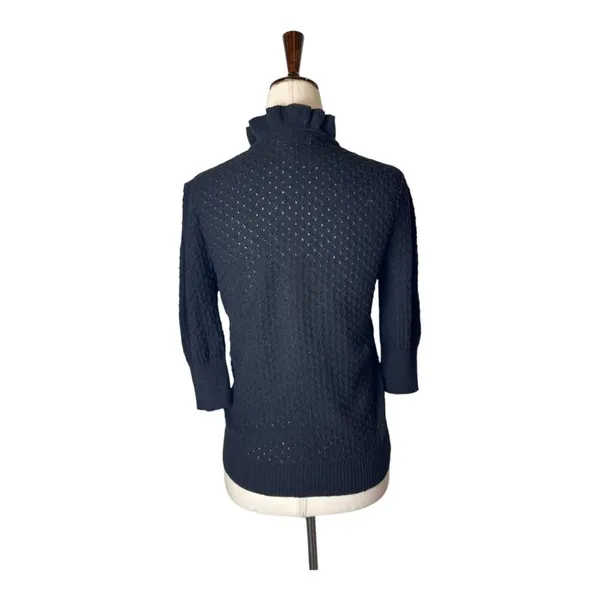 Ganni Sweater Women Small Black Linen Cotton Blend Textured Knit Ruffle Collar‎ - Image 2