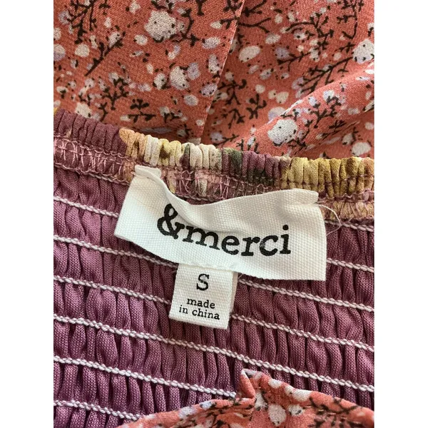 &merci Womens Mixed Floral Tiered Smocked Midi Dress Mauve‎ Rose Mustard Small - Image 8