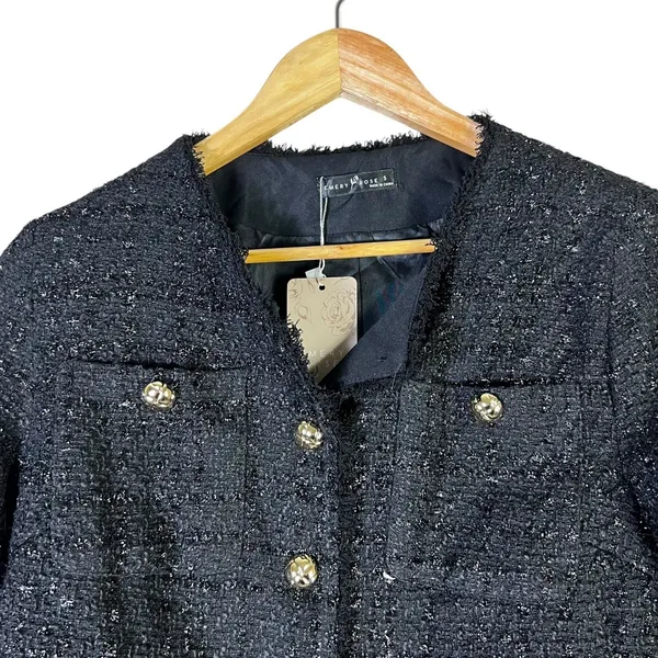 NWT Emery Rose Cropped Tweed Jacket Black‎ Old Money Sophisticated Preppy Size S - Image 3