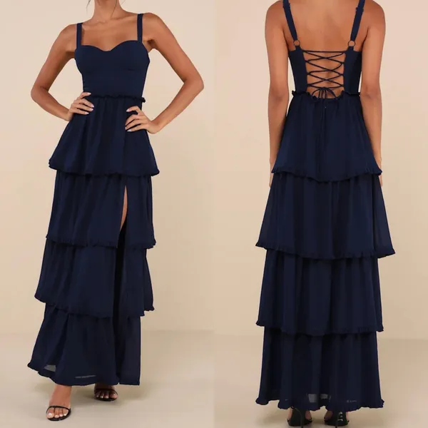 NWOT Lulus SZ Large Sophisticated Occasion Navy Blue Bustier Lace-Up Maxi Dress - Image 2