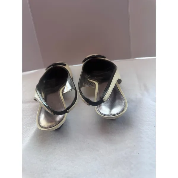 Alfani Kendal Women 9M Cream Black Bow Slingback Low Block Heel Pumps Shoes - Image 2
