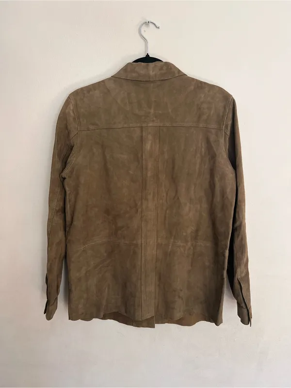 Sezane Camel Suede Goat Leather Will Jacket Olive Green Size Small - Image 6