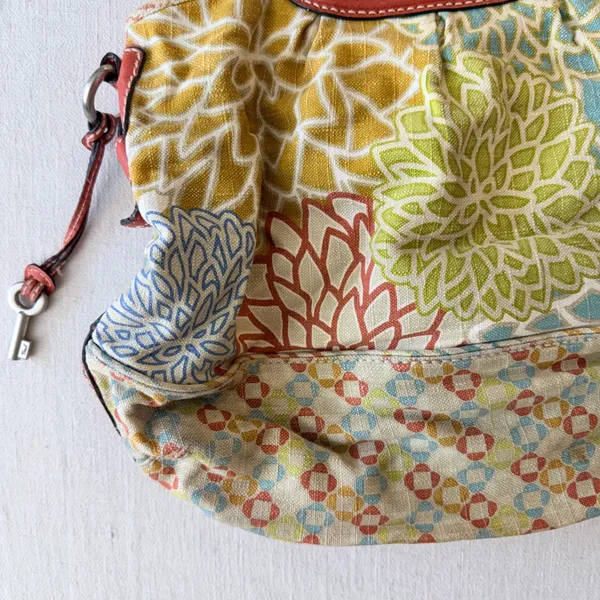 Fossil Floral Canvas Leather Trim Satchel Tote Bag Womens Large Multicolor - Image 8