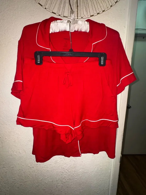 Auden Red Short Sleeve Pajama Top with White Piping Accent - Image 2