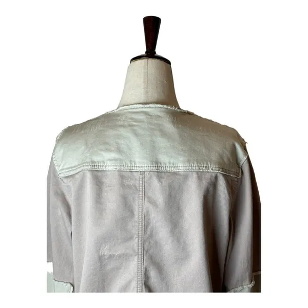 Free People Pink Distressed Button Front Crew Neck Lou‎ Military Jacket Size M - Image 5