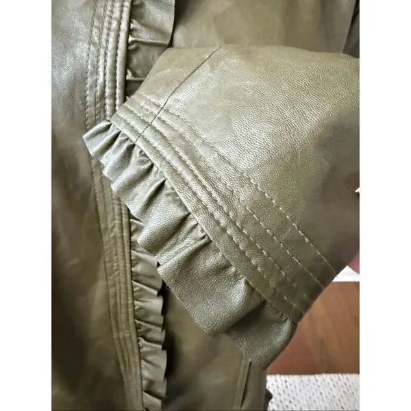 Hot in Hollywood Vegan Faux Leather Green Ruffle Jacket 2X - Image 6