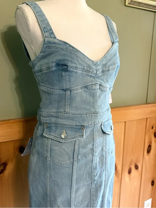 NWT GUESS Lidia Reborn Denim Dress L Light Wash Bustier Bodycon - Image 2