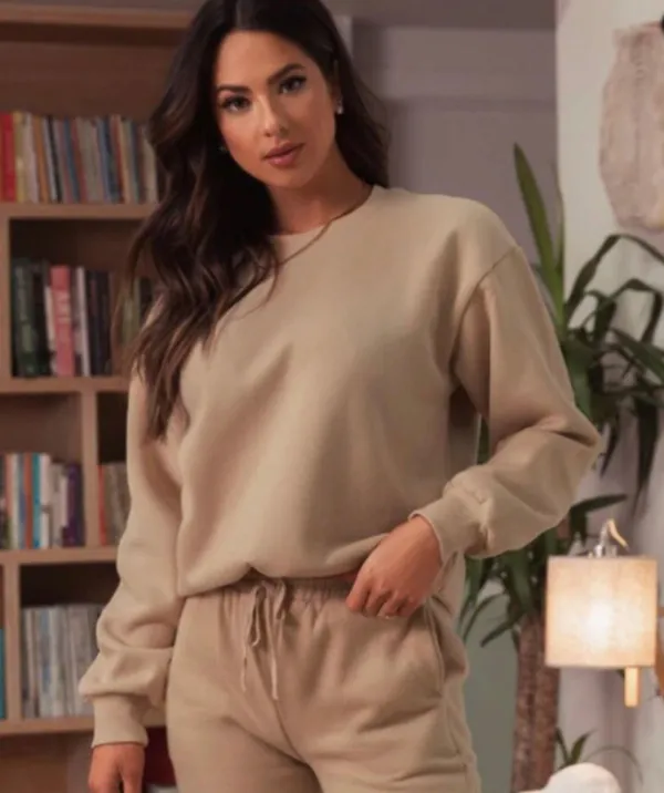 Miss Lola Cozy Feels Crewneck Sweater Tan Natural M - Image 2