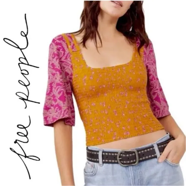 Free People Marigold Tee in Golden Combo Size Small - Image 7
