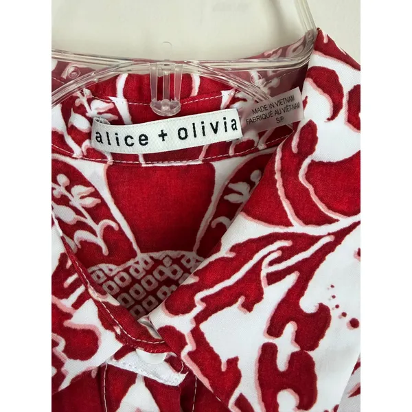 Alice + Olivia Shirt Dress Dress Womens S Red White Damask Flutter Sleeve - Image 8