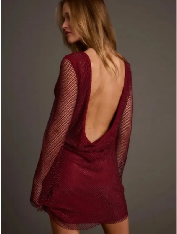 12th Tribe Burgundy Mesh Long-Sleeve Mini Dress - Image 2