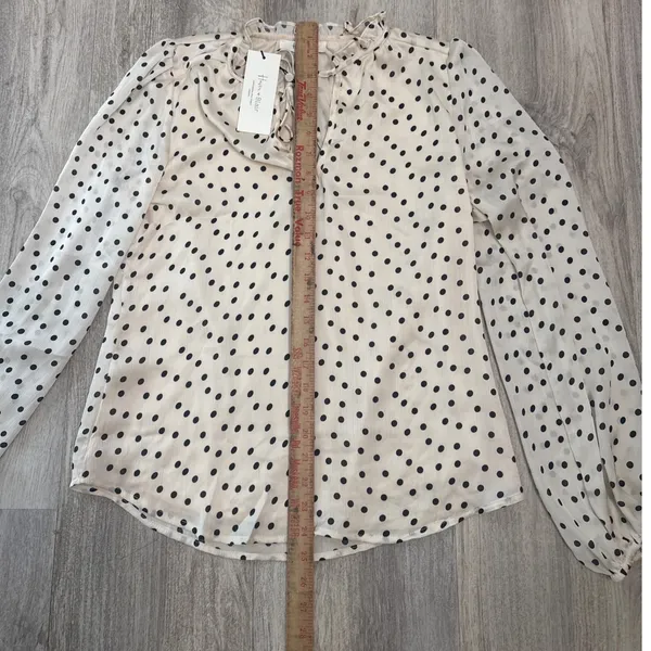 Haver & Blair Polka Dot Ruffle Neck Tie Blouse Cream Black Size XS‎ NWT - Image 5