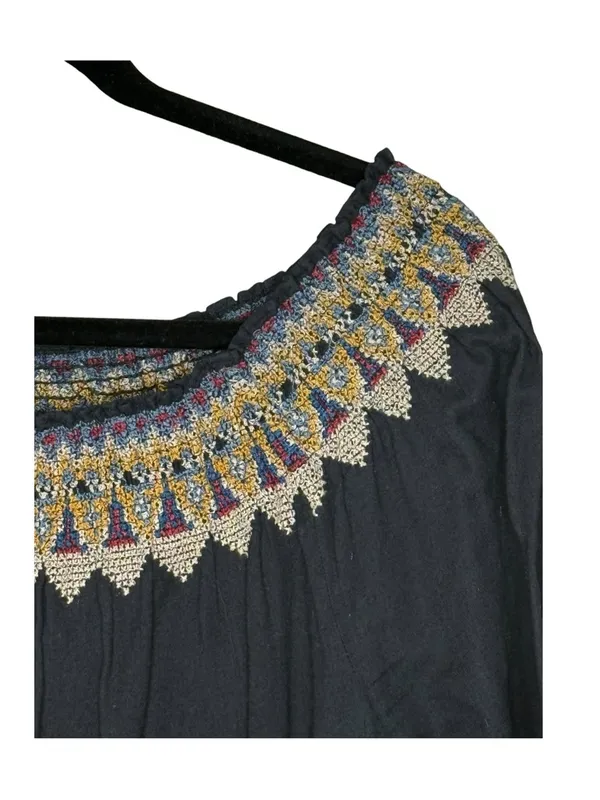Joie 𖣴 Embroidered Festival Hippie Boho Off The Shoulder Peasant Top 𖣴 Black 𖣴 L - Image 3