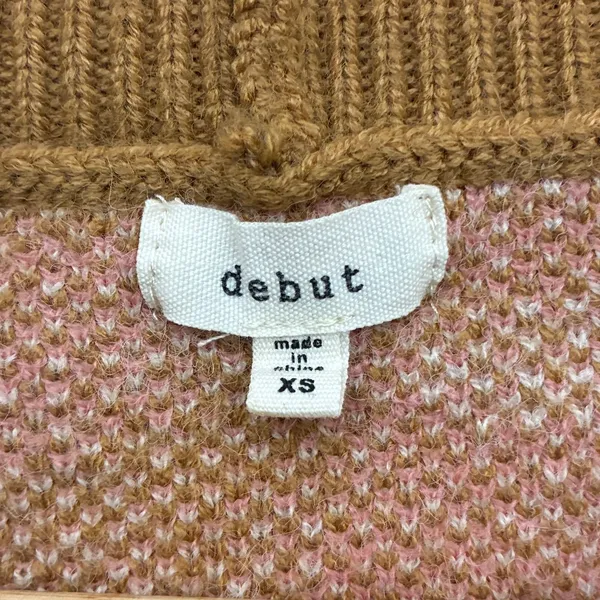 Debut Quirky Patchwork Cropped Cardigan Womens XS Brown Pink Retro Indie Whimsy - Image 9