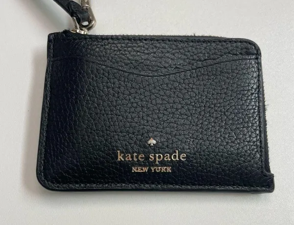 Kate Spade Leila Credit Card Holder Wristlet ID Key Ring Pebbled Leather Black - Image 2