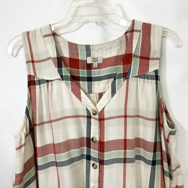 True Craft XL Tank Top Plaid Button Front Sleeveless Western Cowgirl Country 885 - Image 5