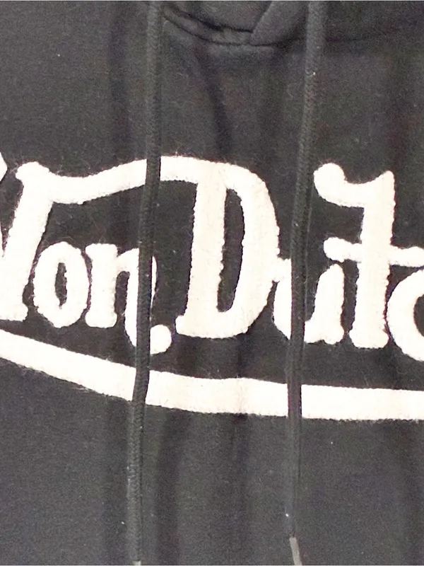 Von Dutch Unisex Size Small Black White Sherpa Letter Pullover Hooded Sweatshirt - Image 2
