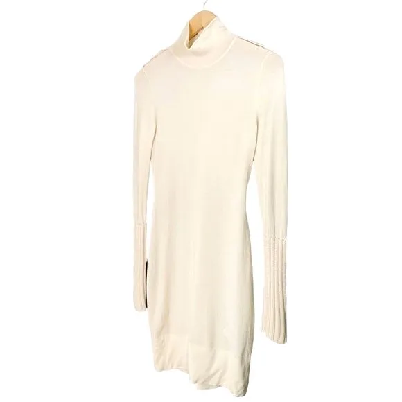 Karen Millen Wool Blend Sweater Dress Size 2 Cream Knit Bodycon Mock Neck Mini - Image 6