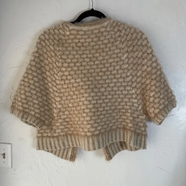 Anthropologie Moth Fuzzy Bobble Knit Cardigan Shawl Sweater‎ Capelet Beige S - Image 5