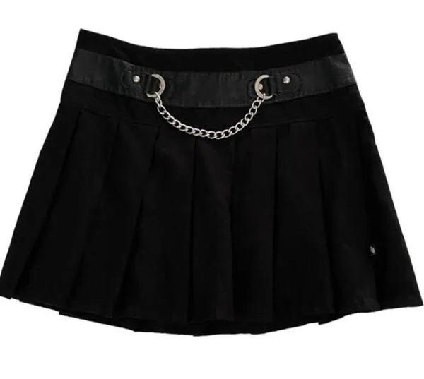 ROYAL BONES by Daang Black Pleated Chain Punk Goth Mini Skirt ~ Women's LARGE - Image 3