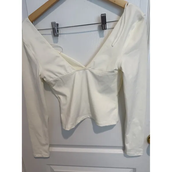 Free People Womens Size M Duo Cami Corset Long Sleeve Stretch Tee Ivory‎ - Image 5