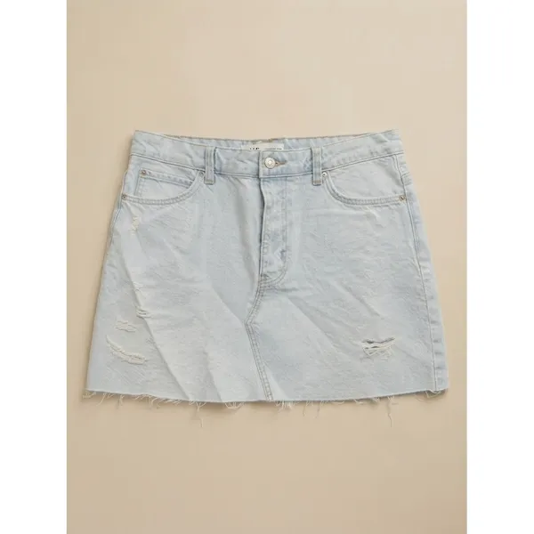 Zara Women Denim Mini Skirt Size L Light Blue Distressed Raw Hem 5-Pocket - Image 2