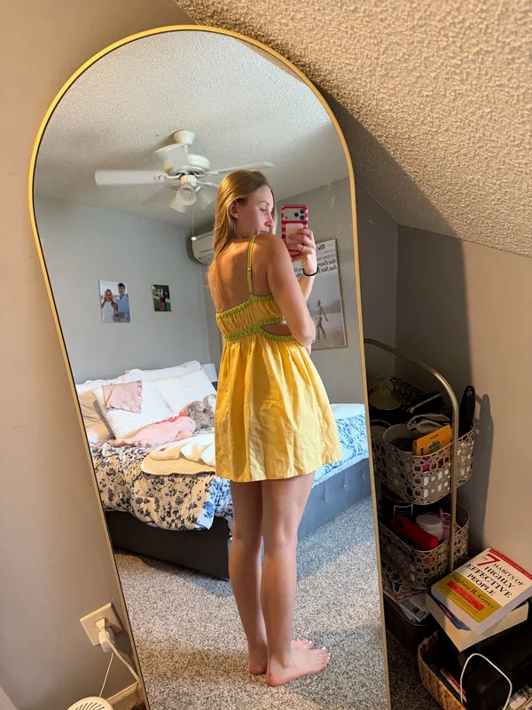 Orange and green flowy mini dress - Image 7