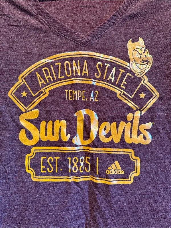 Adidas Arizona State Sun Devils V-neck Tee Maroon Gold Small - Image 2
