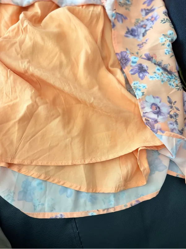 Lulus women’s Started With a Kiss Orange Floral Print Tie-Strap Tiered Dress L - Image 14