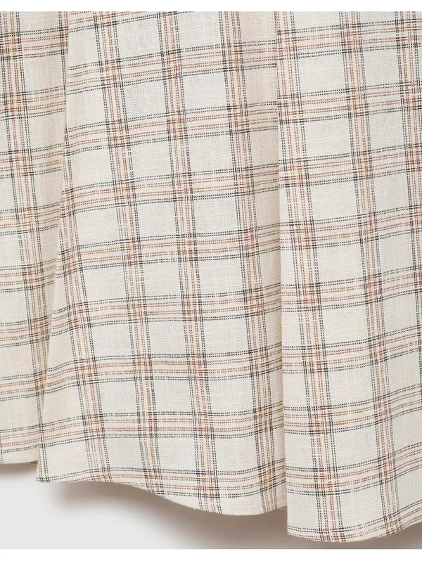 Mango Gingham Check Flared Skirt Ecru Beige Tan NWT Small - Image 5