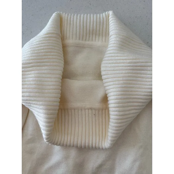 Women’s Ivory Off Shoulder Sweater Ribbed Foldover Cowl Neck Knit Pullover - Image 10