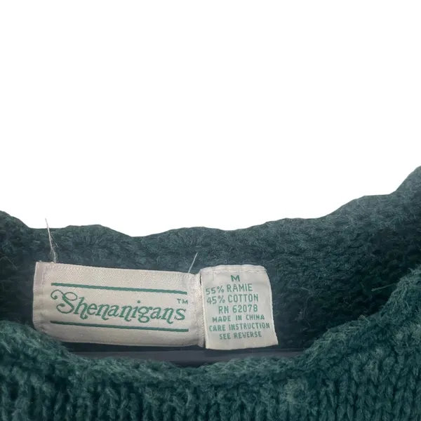 Shenanigans Vintage 90s Women's Size Medium Rose Floral‎ Crochet Green Sweater - Image 6