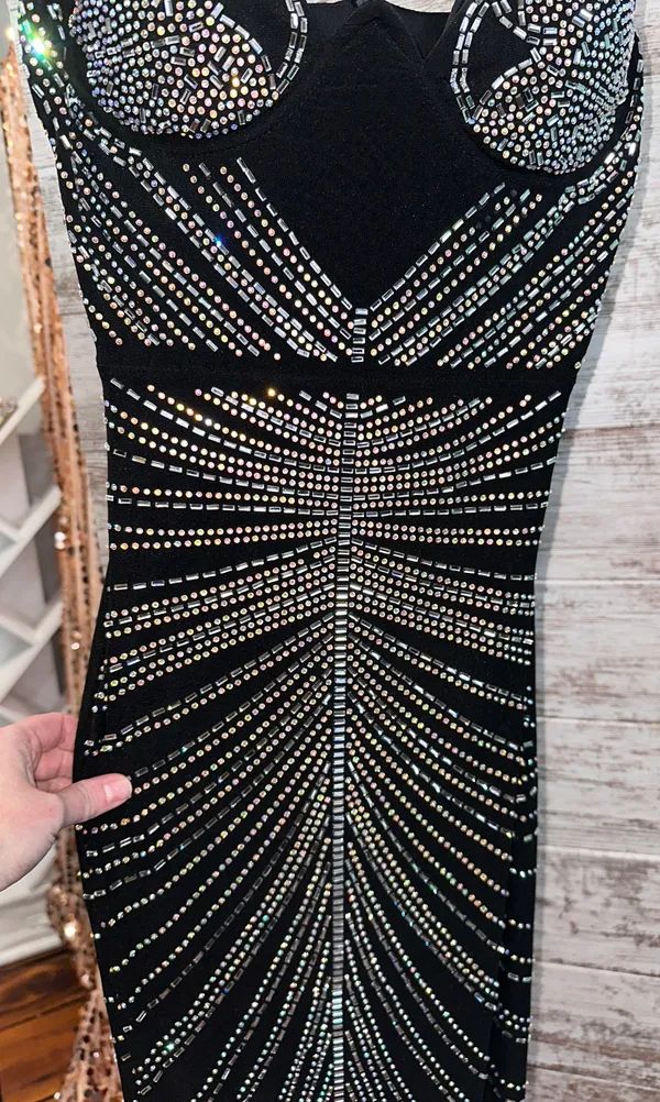 Boutique Black Rhinestone Bodycon Dress - Image 9