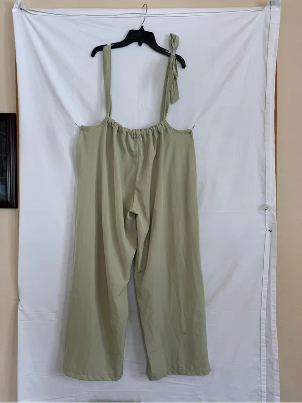 Tie-Strap Wide Leg Jumpsuit in Sage Green - Image 3