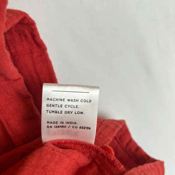 Pact Organic Cotton Gauze Henley Top Red Short Sleeve Relaxed Fit Small - Image 5