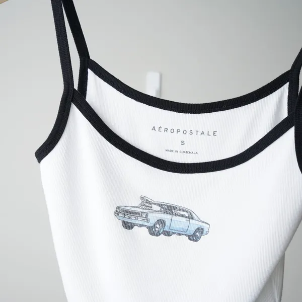 Aeropostale Ribbed Car Graphic Baby Tank Top Spaghetti Strap Cropped Stretch EUC - Image 5