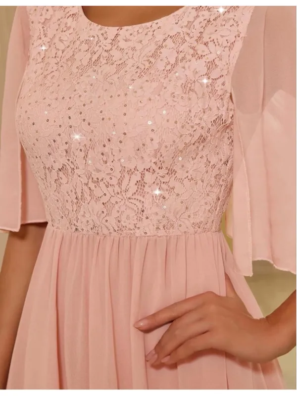 NEW Pink Wedding Guest Cocktail Formal Cape Ruffle Long Maxi Dress XL - Image 8