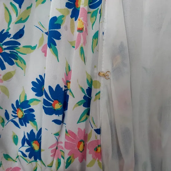 Draper James blue and pink floral short sleeve kimono/robe with tie front Sz MED - Image 10