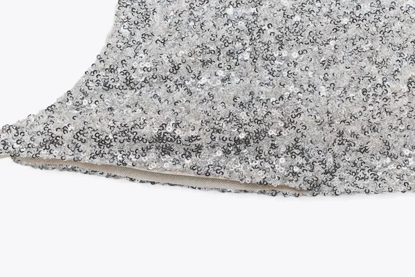 Zara Silver Sequin Spaghetti Strap maxi Dress evening party holiday - Image 9