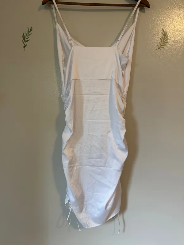 SHEIN White Satin Cowl Neck Ruched Slip Dress - Image 5