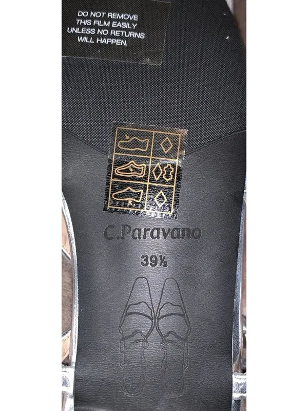 C. Paravano Size 8.5 (EU 39.5)- Sling Back Flats - Silver With Bow Accent. - Image 9