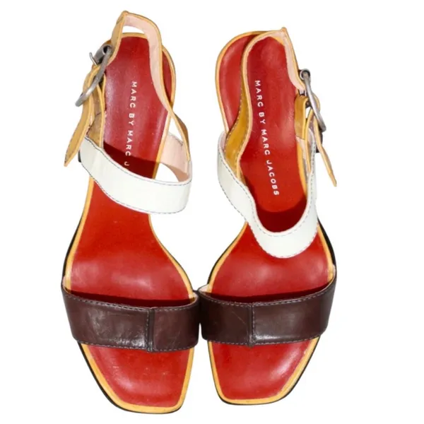 Marc by Marc Jacobs Multicolor Leather Block Heel Sandals 6.5 Ankle Strap No Box - Image 9