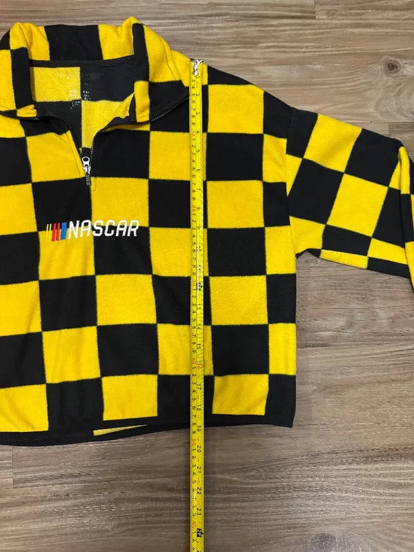 NASCAR Checkered Quarter Zip Fleece Sweatshirt Cropped Y2K Streetwear - Image 7