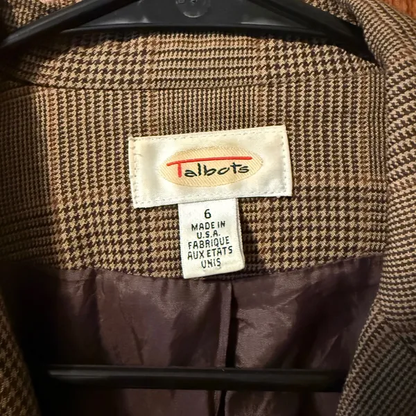 Talbots Blazer Womens 6 Brown Excellent Worsted Wool Double Breasted Glen Plaid - Image 4