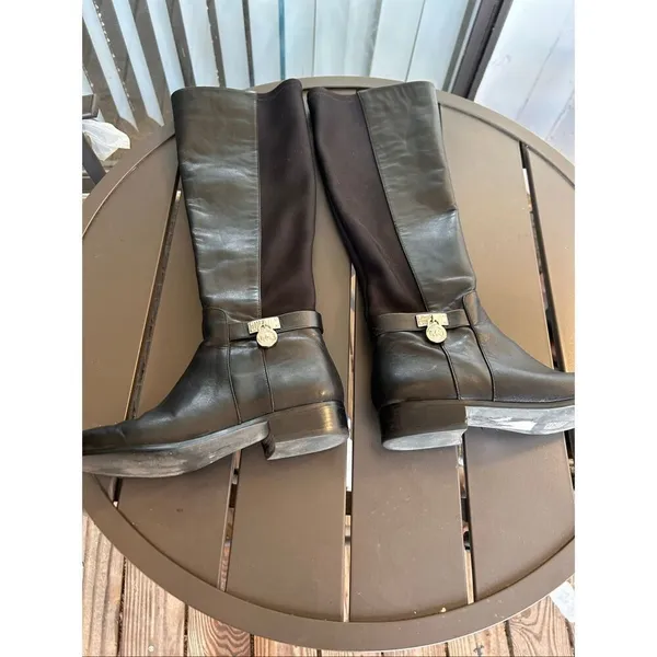 Michael Kors Hamilton Riding Boots Black /Silver Logo Size 6.5 M - Image 14