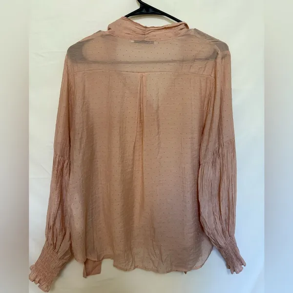 Zara Soft Blush Polka‎ Dot Tie Neck Blouse Size Medium - Image 7