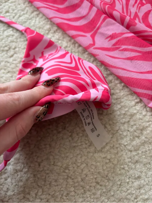 SheIn Pink and Light Pink Swirl Bikini Set - Image 3
