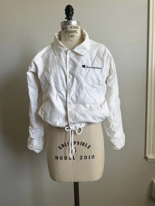 Champion Cropped Snap Button Jacket White Size S - Image 2