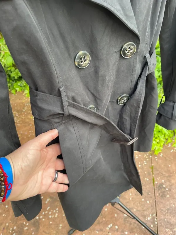 Y2K United Colors of Benetton Black Trench Coat M Minimalist Belted Jacket - Image 8