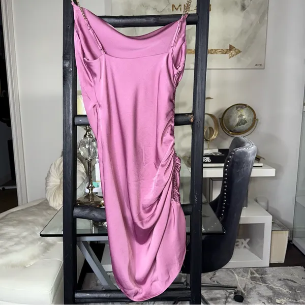 ASTR The Label Trista Satin Mini Dress in Mauve Pink with Gold Chain Straps - Image 9